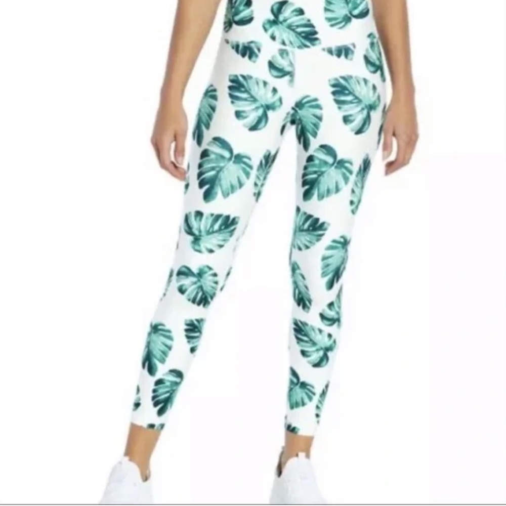 Wildfox white green tropical banana leaves leggings